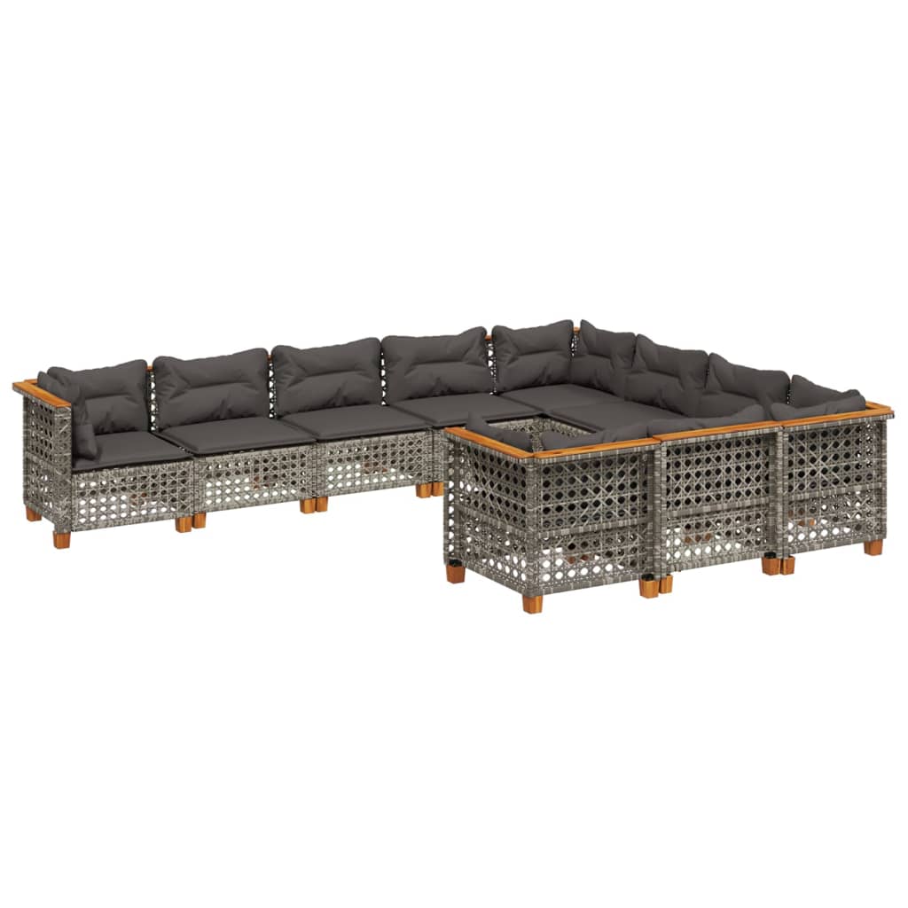 10-delige Loungeset met kussens poly rattan grijs is nu te koop bij PeponiXL, paradijselijk wonen!