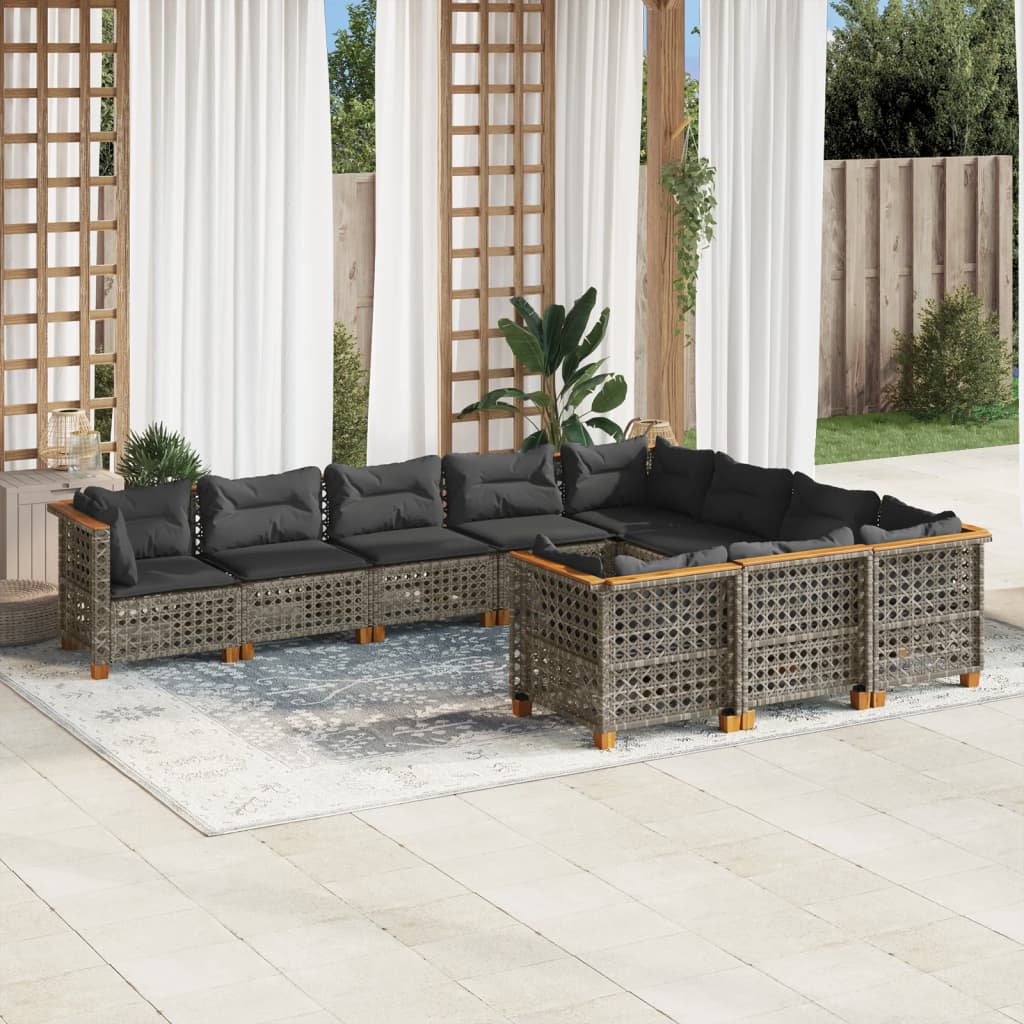 10-delige Loungeset met kussens poly rattan grijs is nu te koop bij PeponiXL, paradijselijk wonen!