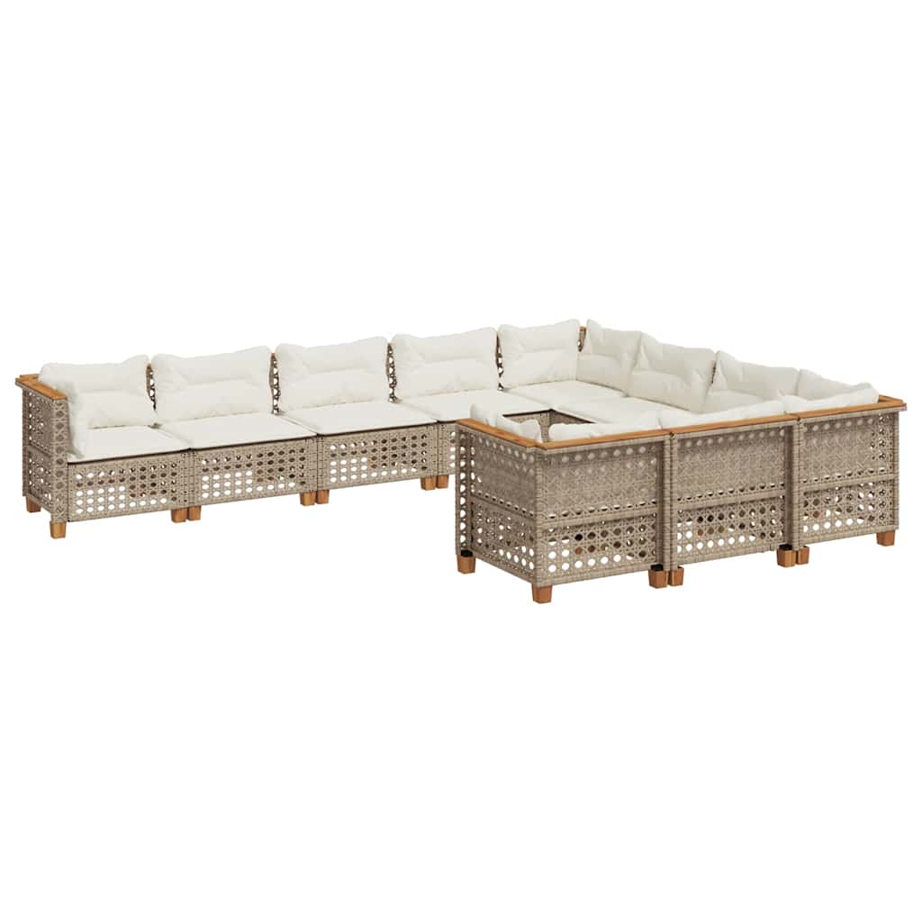 10-delige Loungeset met kussens poly rattan beige is nu te koop bij PeponiXL, paradijselijk wonen!