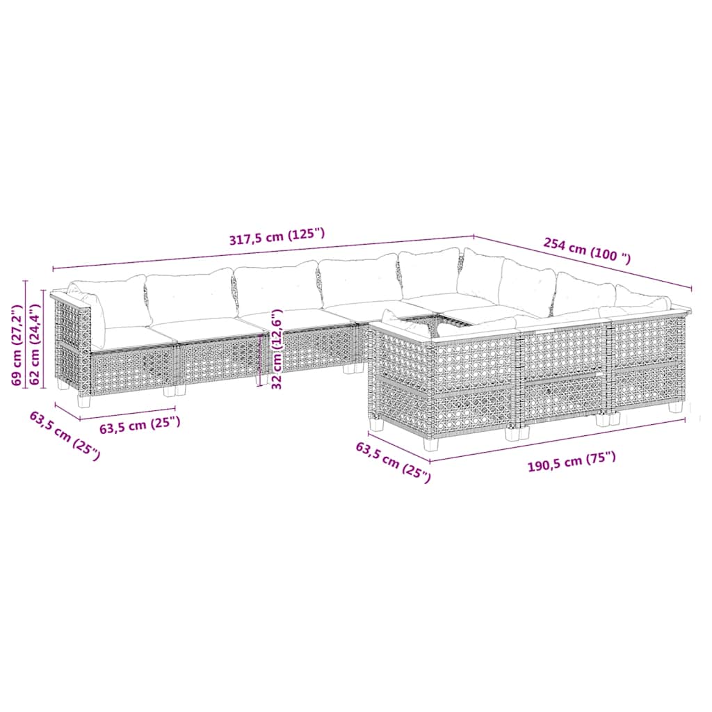 10-delige Loungeset met kussens poly rattan beige is nu te koop bij PeponiXL, paradijselijk wonen!
