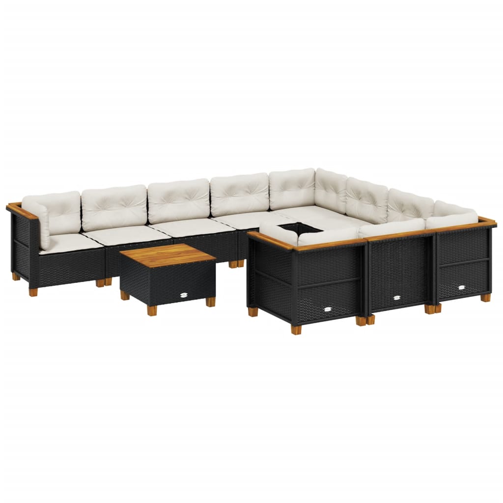 11-delige Loungeset met kussens poly rattan zwart is nu te koop bij PeponiXL, paradijselijk wonen!