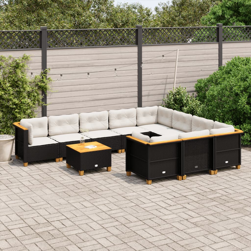 11-delige Loungeset met kussens poly rattan zwart is nu te koop bij PeponiXL, paradijselijk wonen!