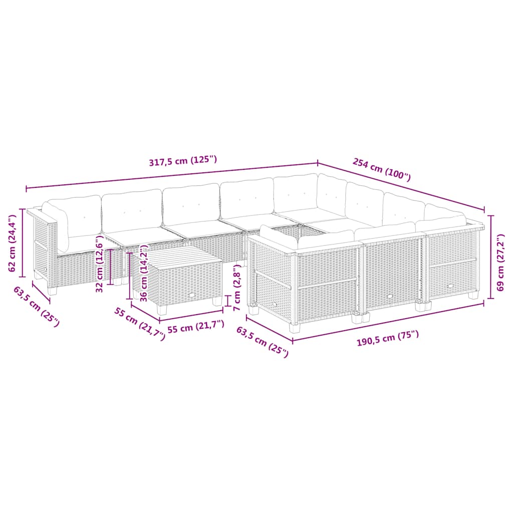 11-delige Tuinset met kussens poly rattan beige is nu te koop bij PeponiXL, paradijselijk wonen!