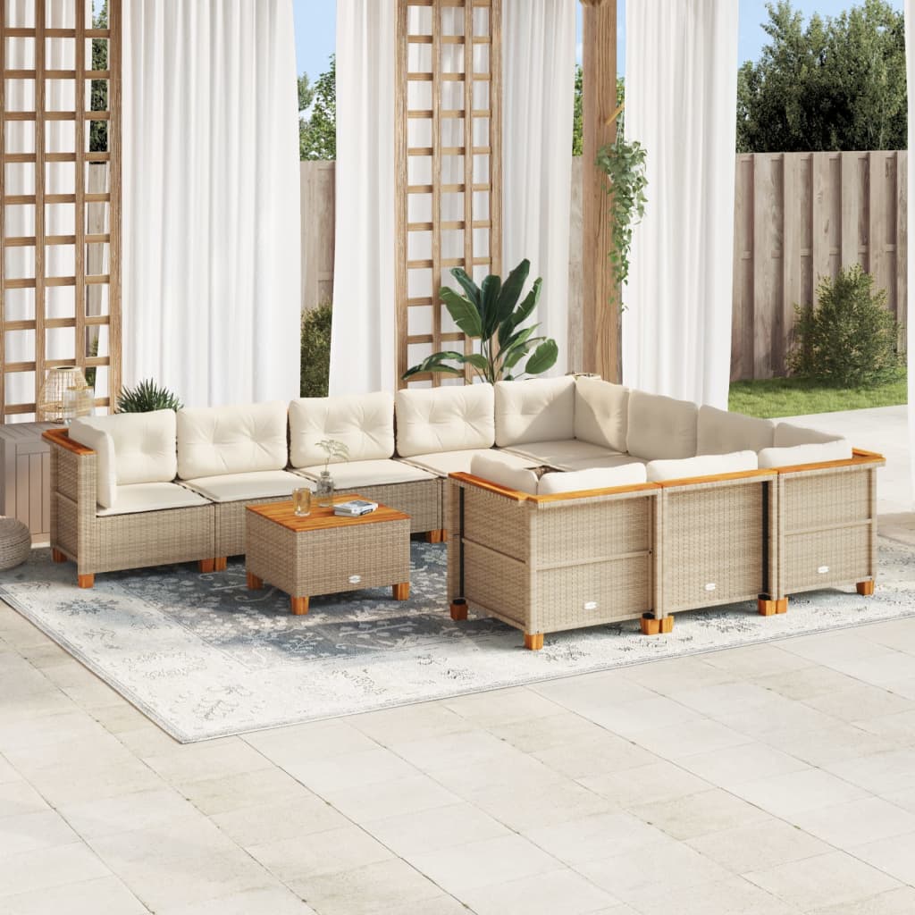 11-delige Tuinset met kussens poly rattan beige is nu te koop bij PeponiXL, paradijselijk wonen!