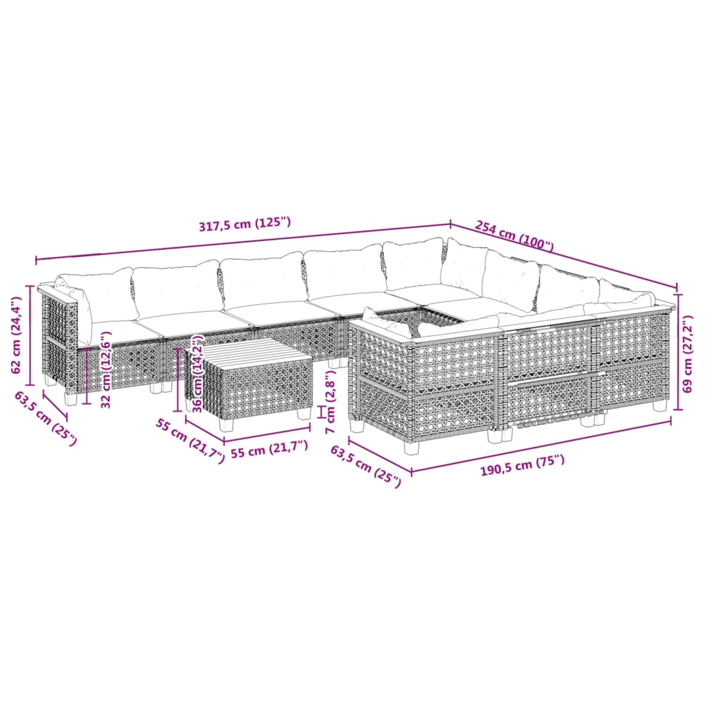 11-delige Loungeset met kussens poly rattan zwart is nu te koop bij PeponiXL, paradijselijk wonen!