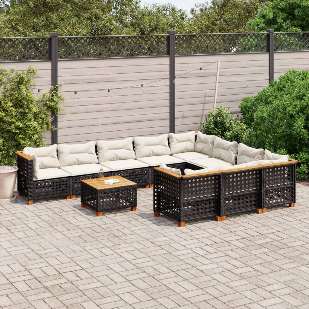 11-delige Loungeset met kussens poly rattan zwart is nu te koop bij PeponiXL, paradijselijk wonen!