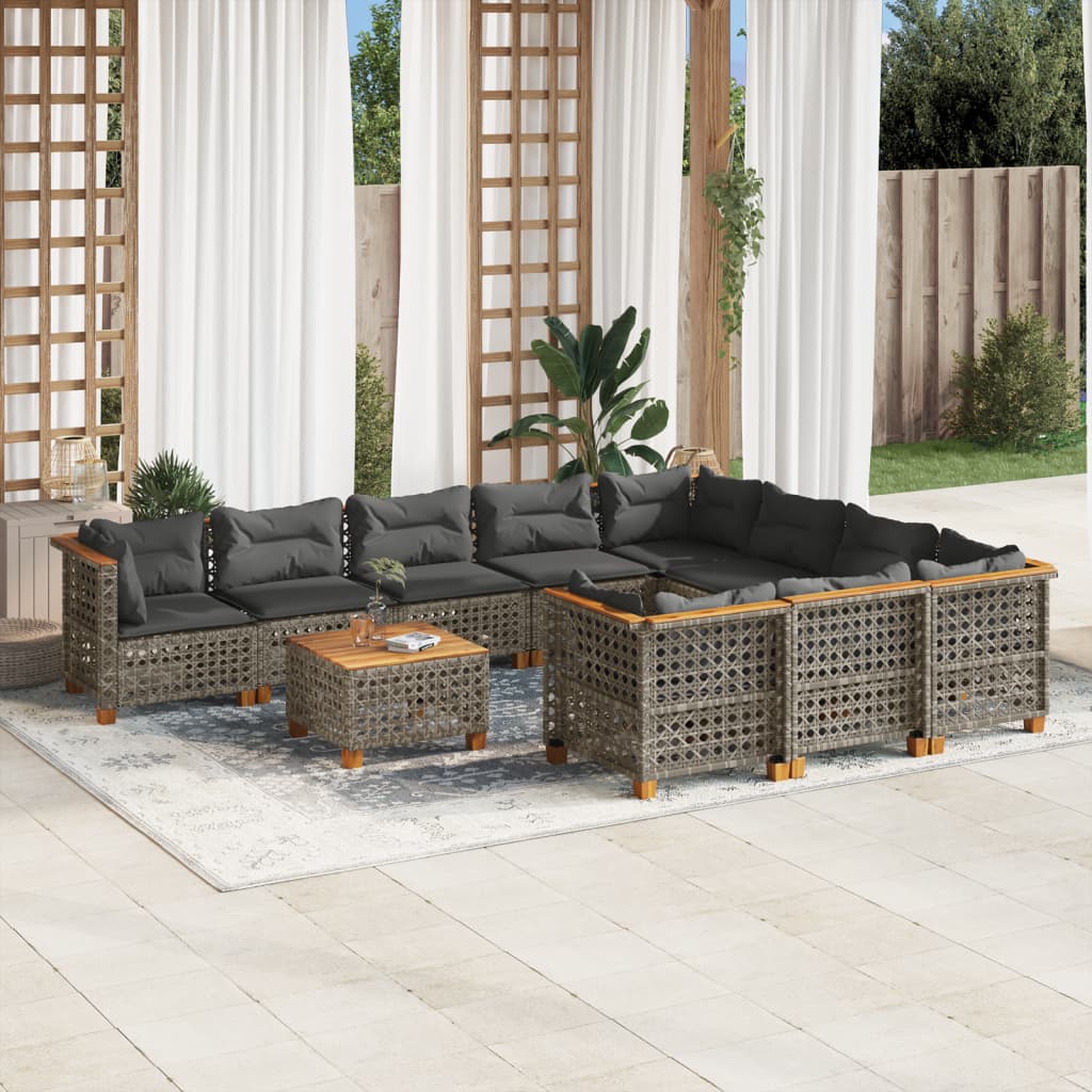 11-delige Loungeset met kussens poly rattan grijs is nu te koop bij PeponiXL, paradijselijk wonen!