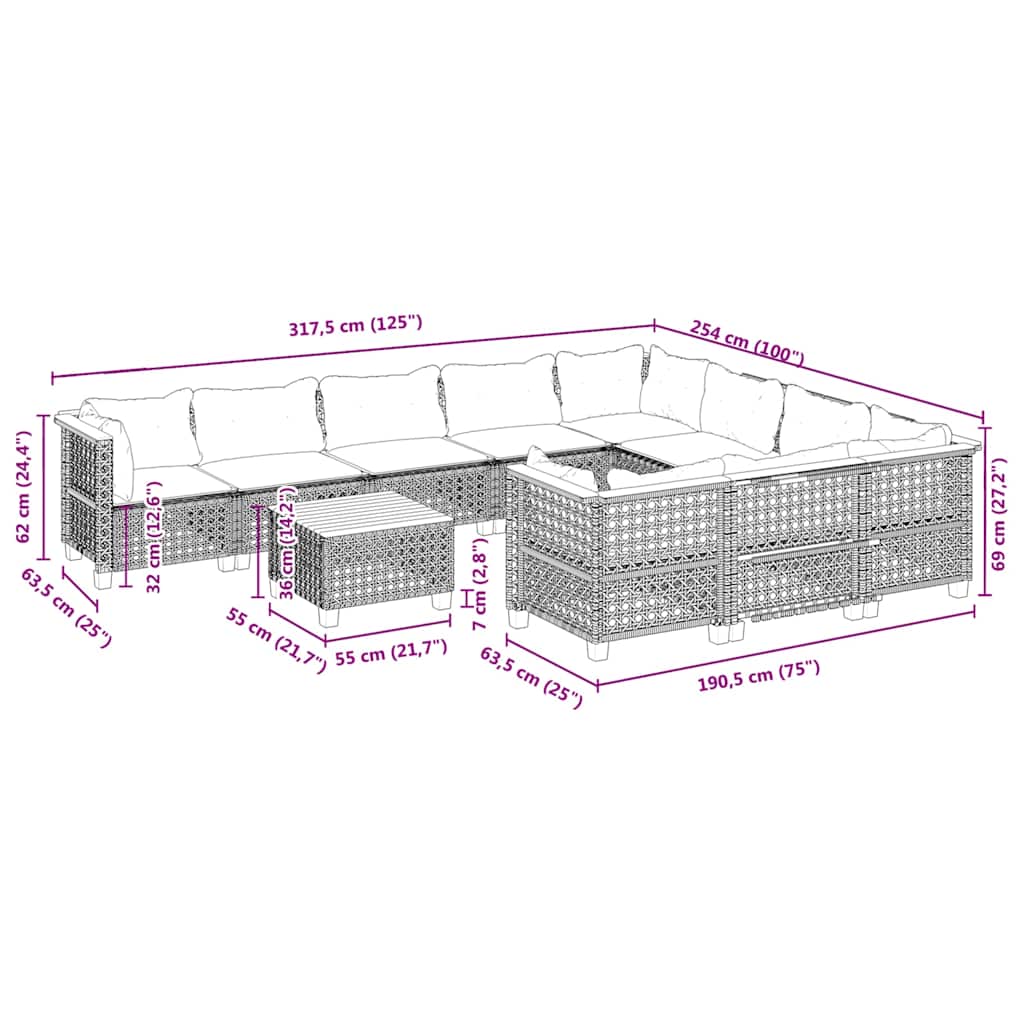 11-delige Tuinset met kussens poly rattan beige is nu te koop bij PeponiXL, paradijselijk wonen!