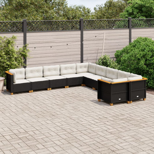 10-delige Loungeset met kussens poly rattan zwart is nu te koop bij PeponiXL, paradijselijk wonen!