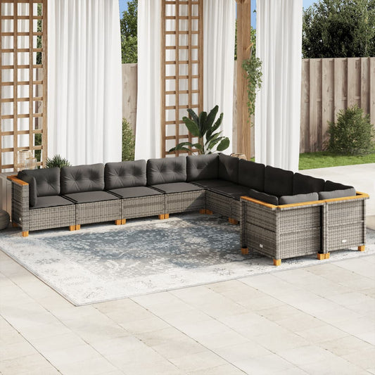 10-delige Loungeset met kussens poly rattan grijs is nu te koop bij PeponiXL, paradijselijk wonen!