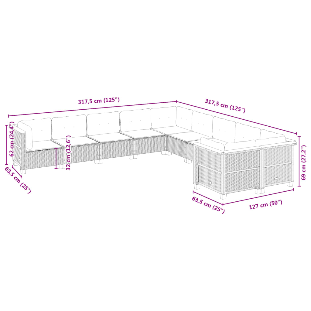 10-delige Loungeset met kussens poly rattan beige is nu te koop bij PeponiXL, paradijselijk wonen!