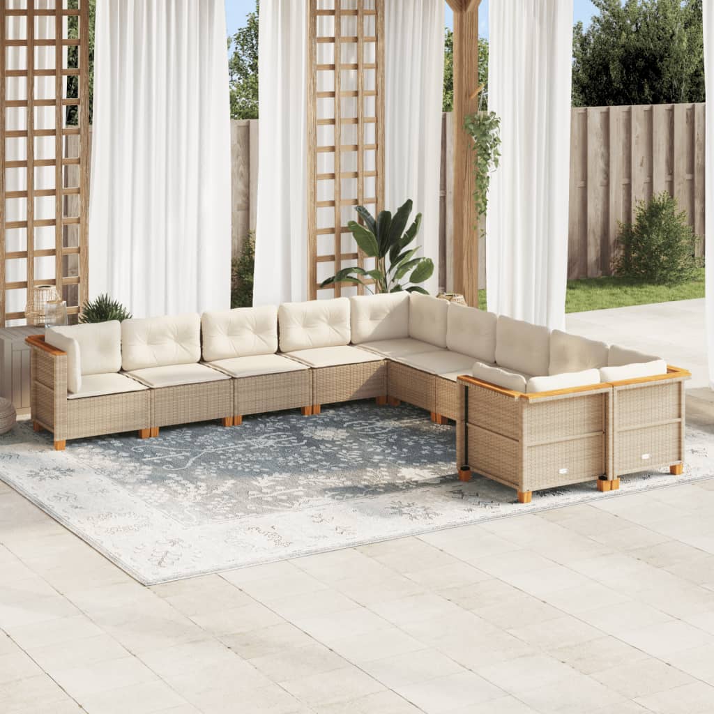 10-delige Loungeset met kussens poly rattan beige is nu te koop bij PeponiXL, paradijselijk wonen!