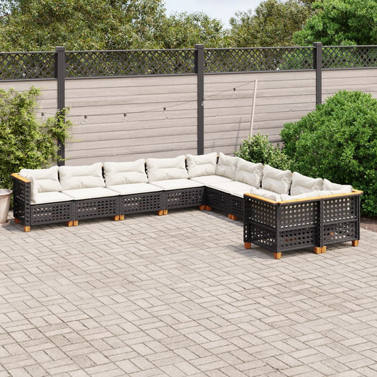 10-delige Loungeset met kussens poly rattan zwart is nu te koop bij PeponiXL, paradijselijk wonen!