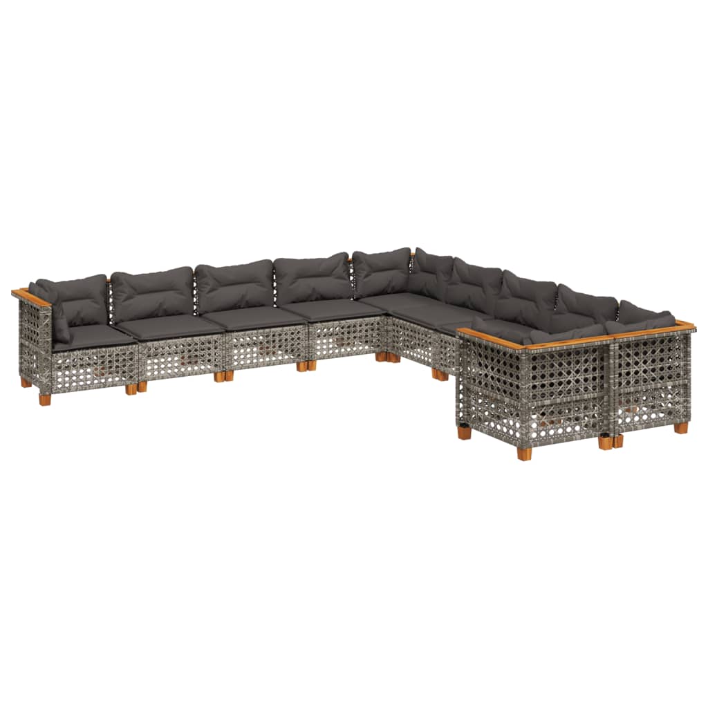 10-delige Loungeset met kussens poly rattan grijs is nu te koop bij PeponiXL, paradijselijk wonen!
