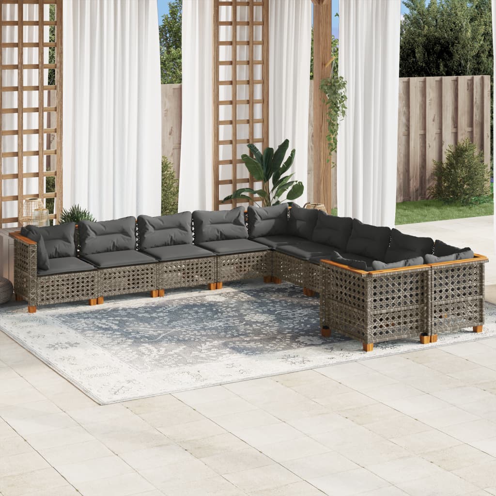 10-delige Loungeset met kussens poly rattan grijs is nu te koop bij PeponiXL, paradijselijk wonen!
