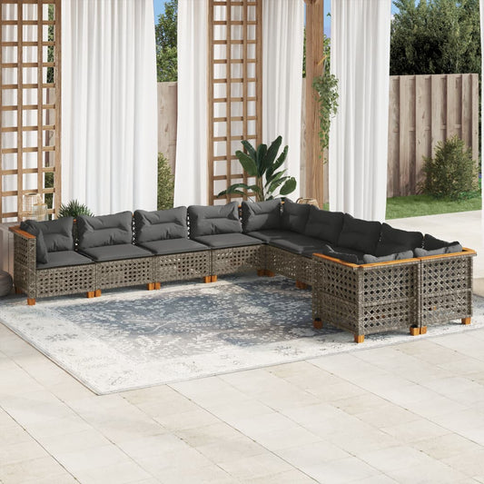 10-delige Loungeset met kussens poly rattan grijs is nu te koop bij PeponiXL, paradijselijk wonen!