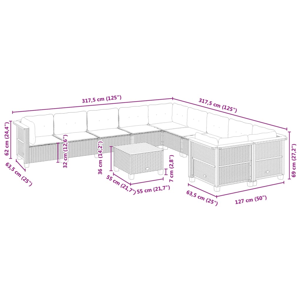 11-delige Loungeset met kussens poly rattan zwart is nu te koop bij PeponiXL, paradijselijk wonen!