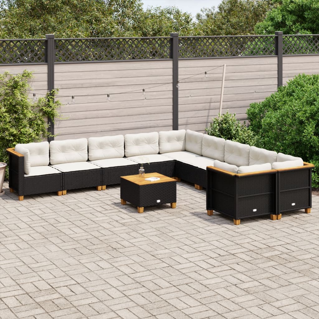11-delige Loungeset met kussens poly rattan zwart is nu te koop bij PeponiXL, paradijselijk wonen!
