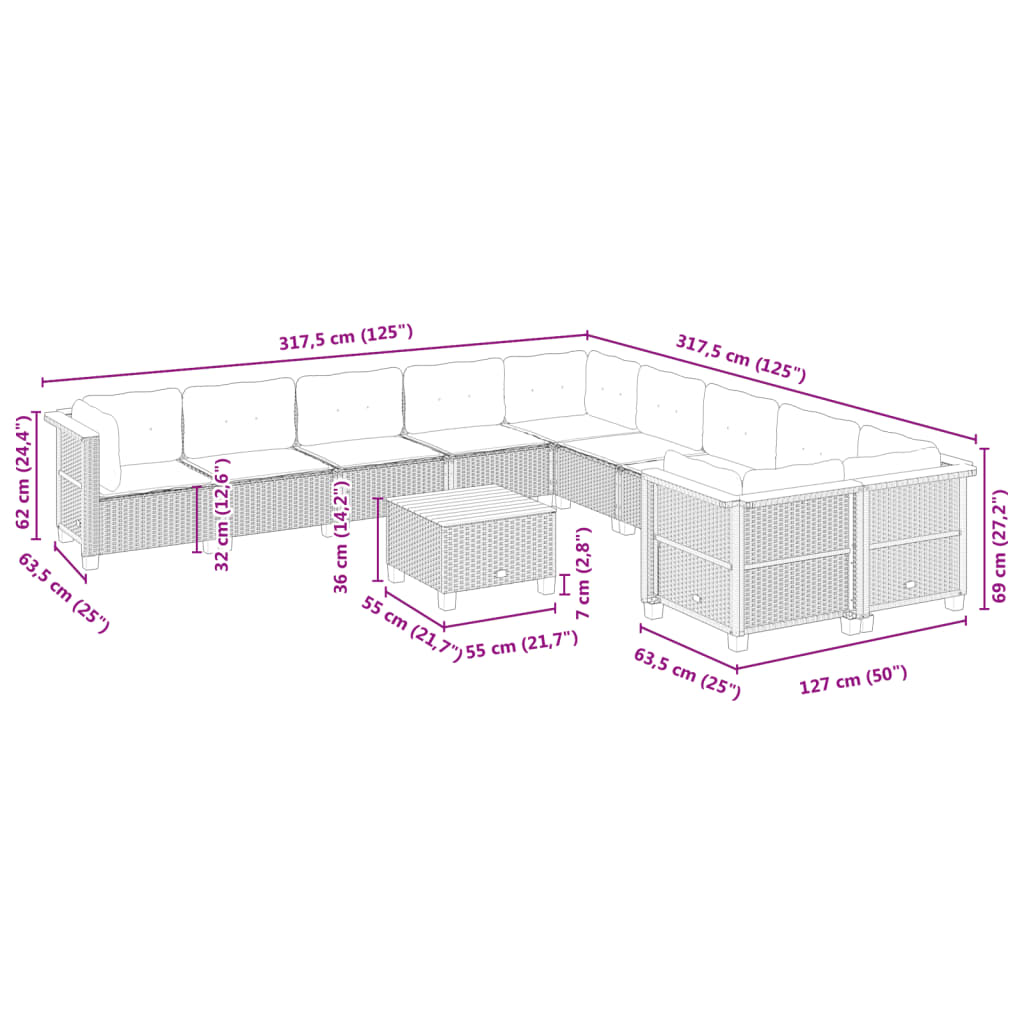 11-delige Loungeset met kussens poly rattan grijs is nu te koop bij PeponiXL, paradijselijk wonen!