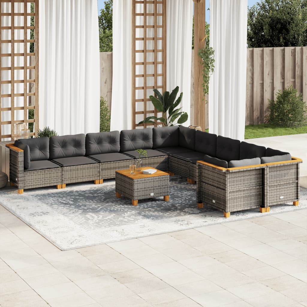 11-delige Loungeset met kussens poly rattan grijs is nu te koop bij PeponiXL, paradijselijk wonen!