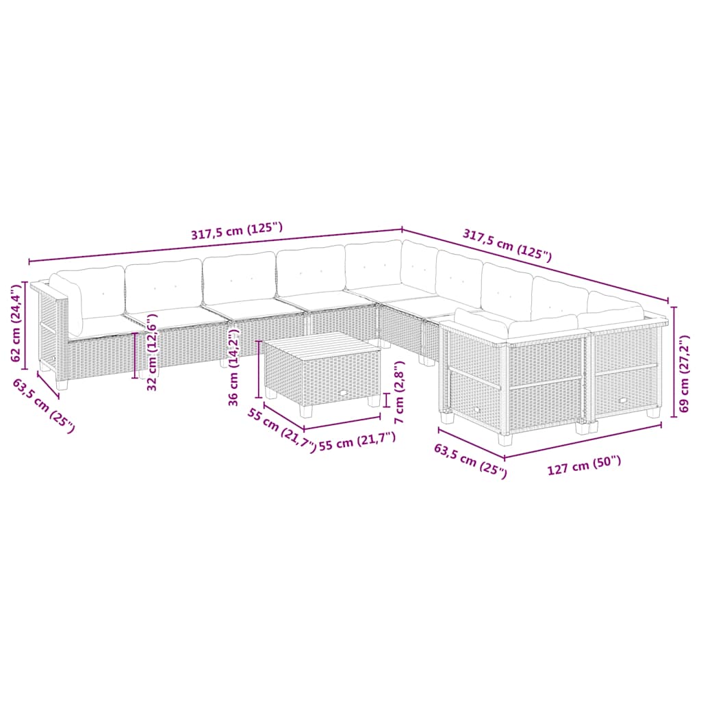 11-delige Tuinset met kussens poly rattan beige is nu te koop bij PeponiXL, paradijselijk wonen!