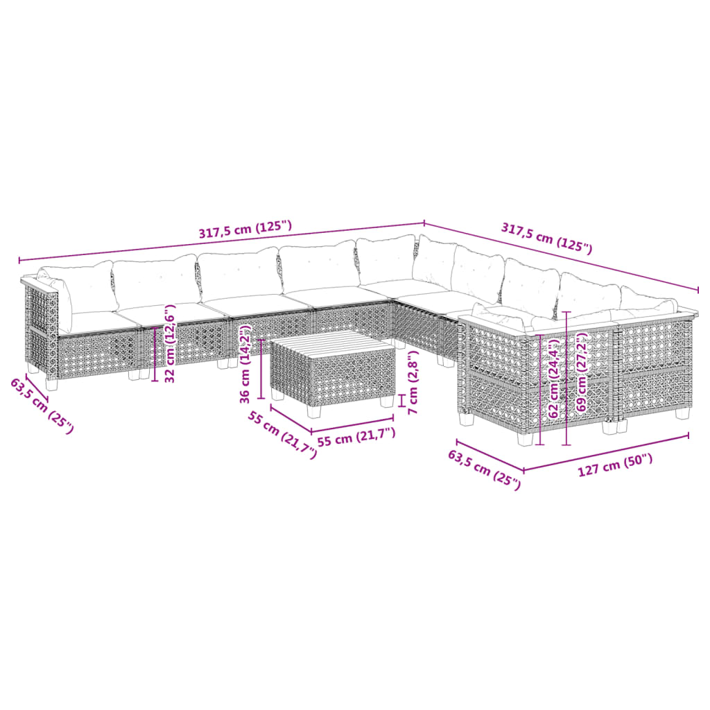 11-delige Loungeset met kussens poly rattan zwart is nu te koop bij PeponiXL, paradijselijk wonen!