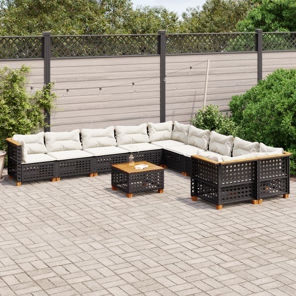11-delige Loungeset met kussens poly rattan zwart is nu te koop bij PeponiXL, paradijselijk wonen!