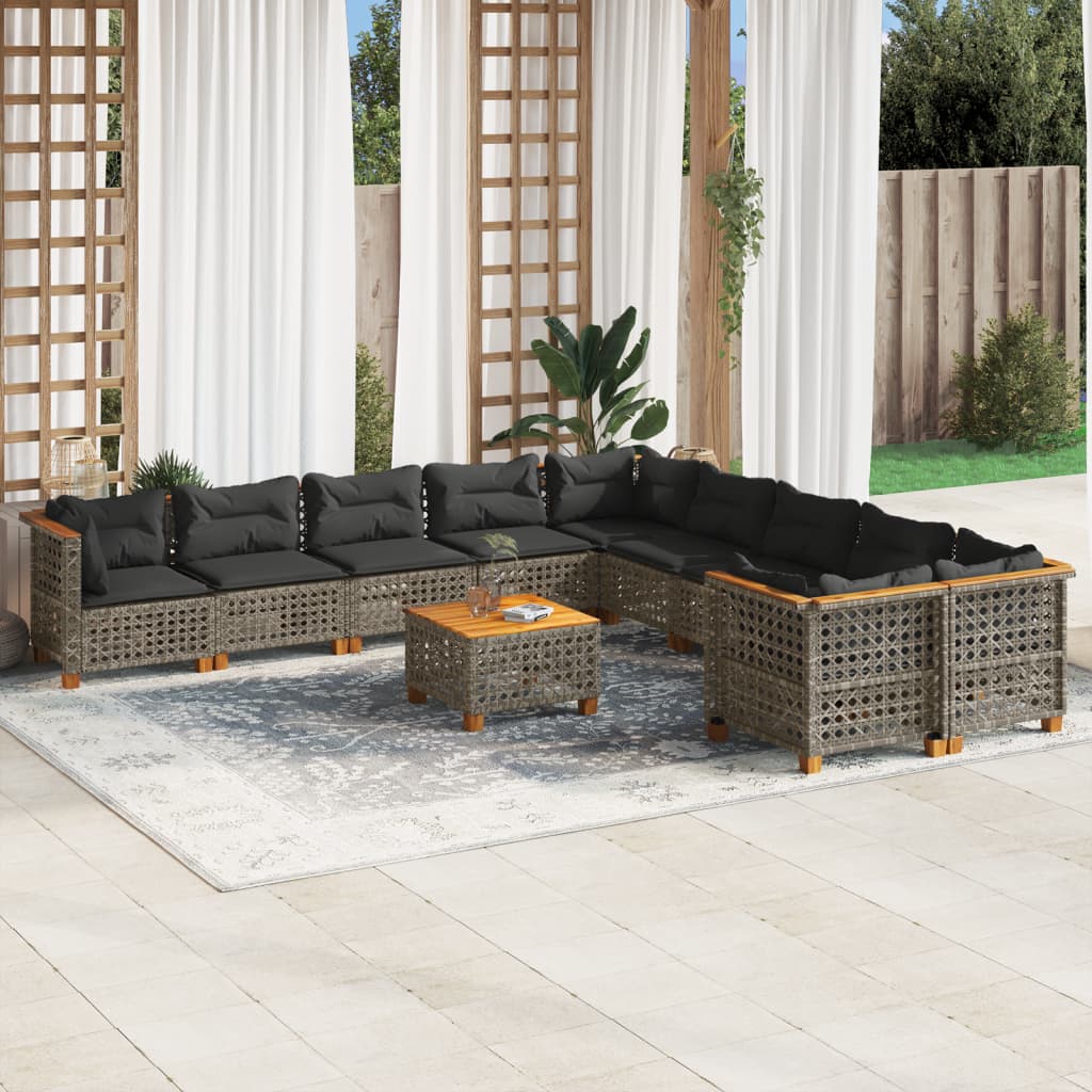 11-delige Loungeset met kussens poly rattan grijs is nu te koop bij PeponiXL, paradijselijk wonen!