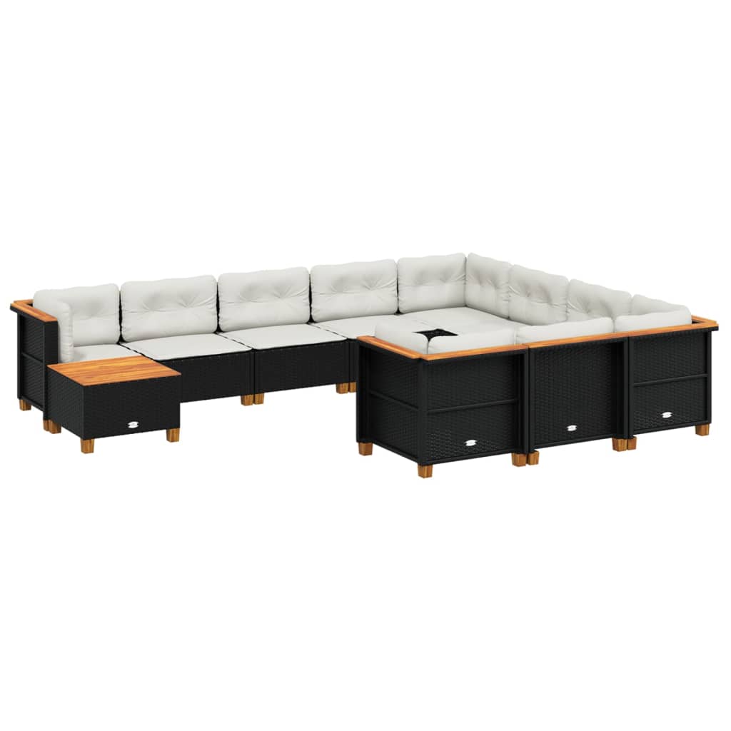 11-delige Loungeset met kussens poly rattan zwart is nu te koop bij PeponiXL, paradijselijk wonen!