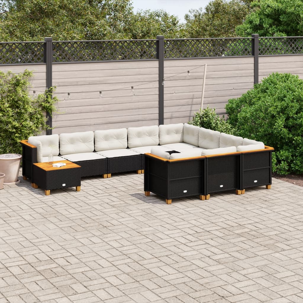 11-delige Loungeset met kussens poly rattan zwart is nu te koop bij PeponiXL, paradijselijk wonen!
