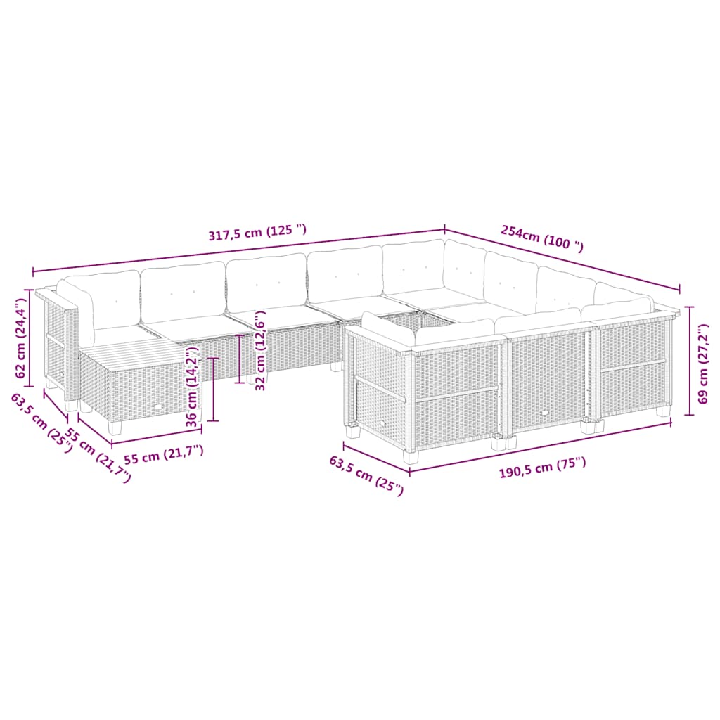 11-delige Tuinset met kussens poly rattan beige is nu te koop bij PeponiXL, paradijselijk wonen!