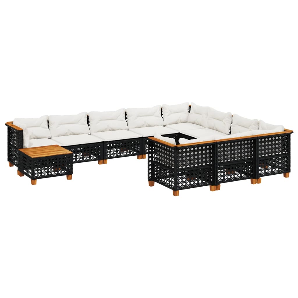 11-delige Loungeset met kussens poly rattan zwart is nu te koop bij PeponiXL, paradijselijk wonen!
