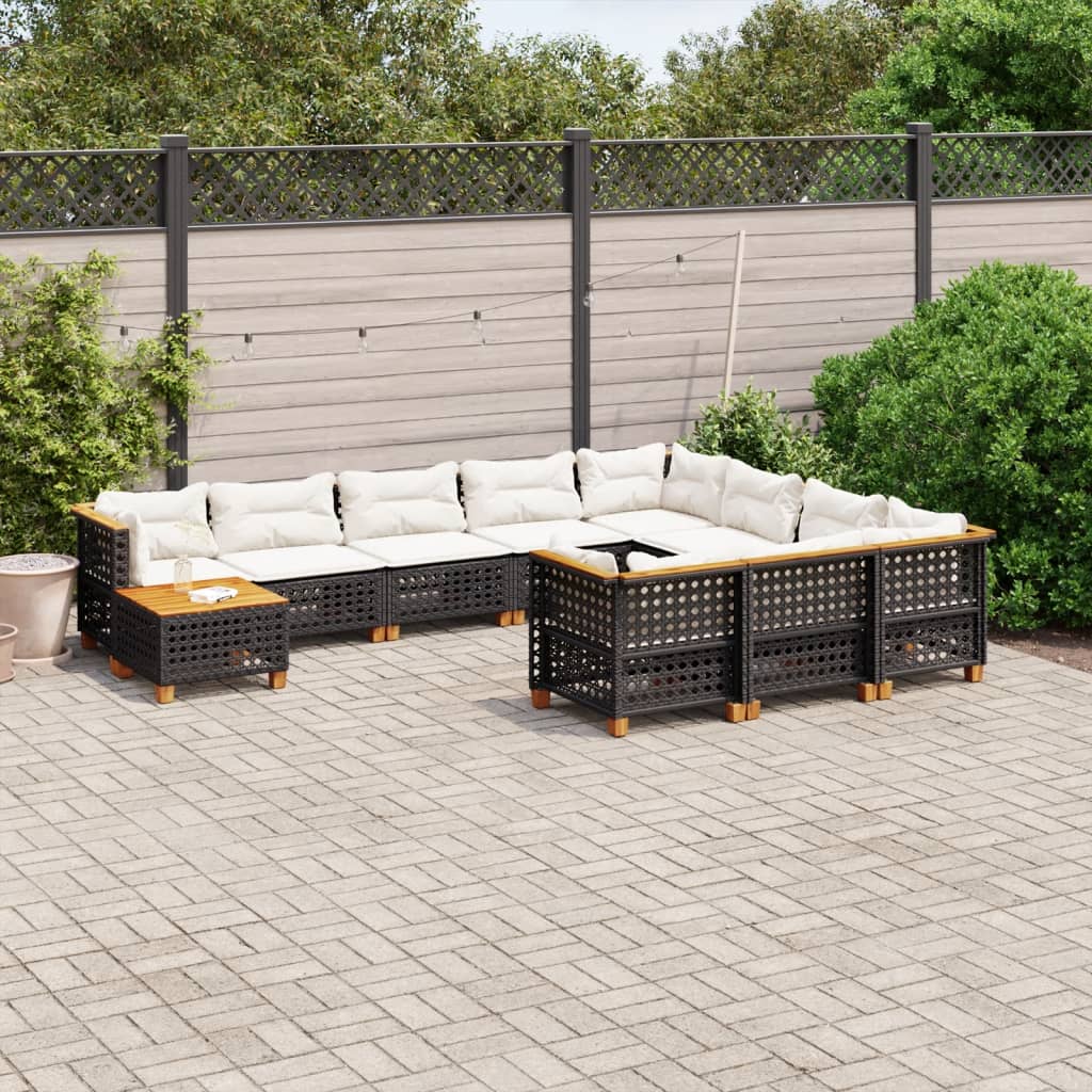 11-delige Loungeset met kussens poly rattan zwart is nu te koop bij PeponiXL, paradijselijk wonen!