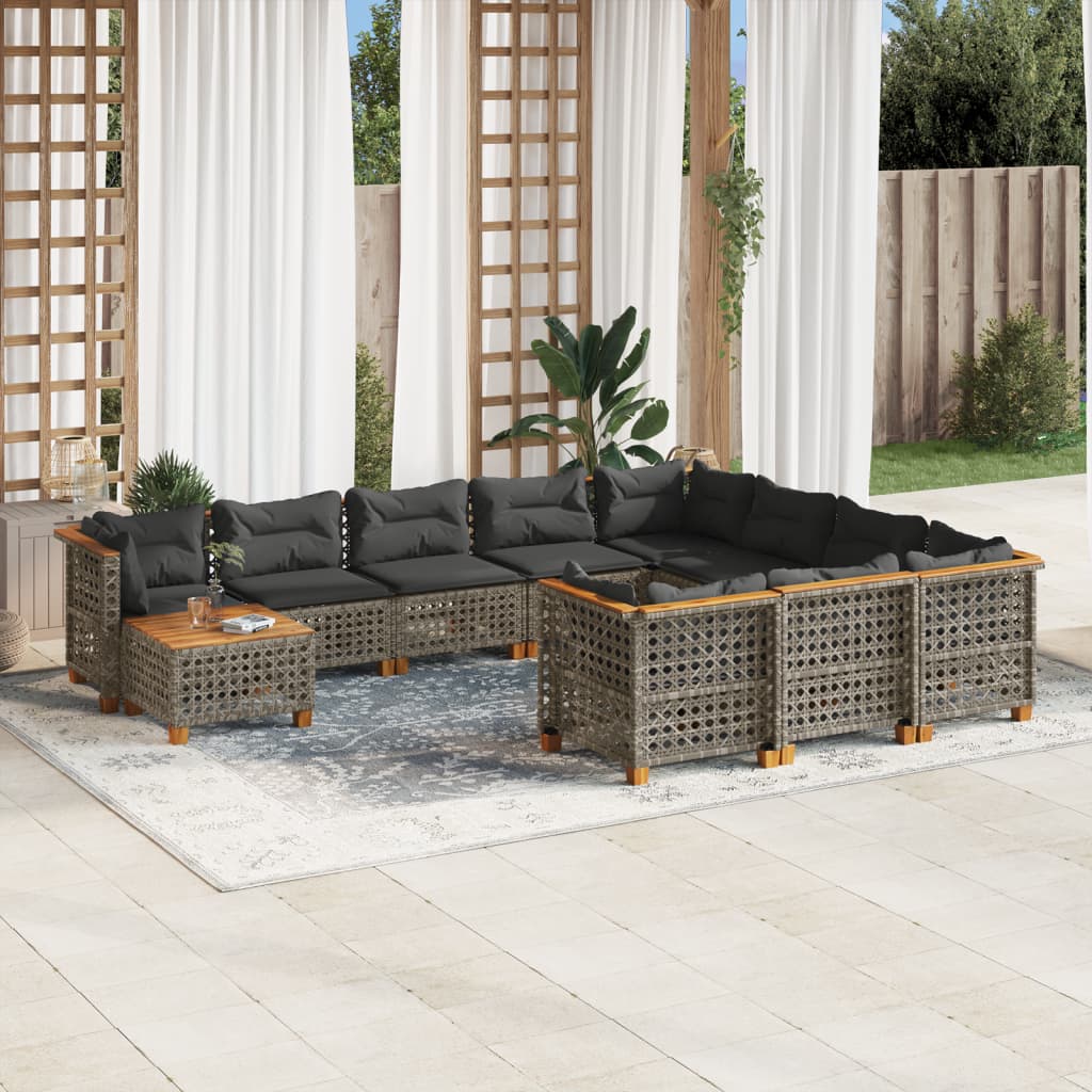 11-delige Loungeset met kussens poly rattan grijs is nu te koop bij PeponiXL, paradijselijk wonen!