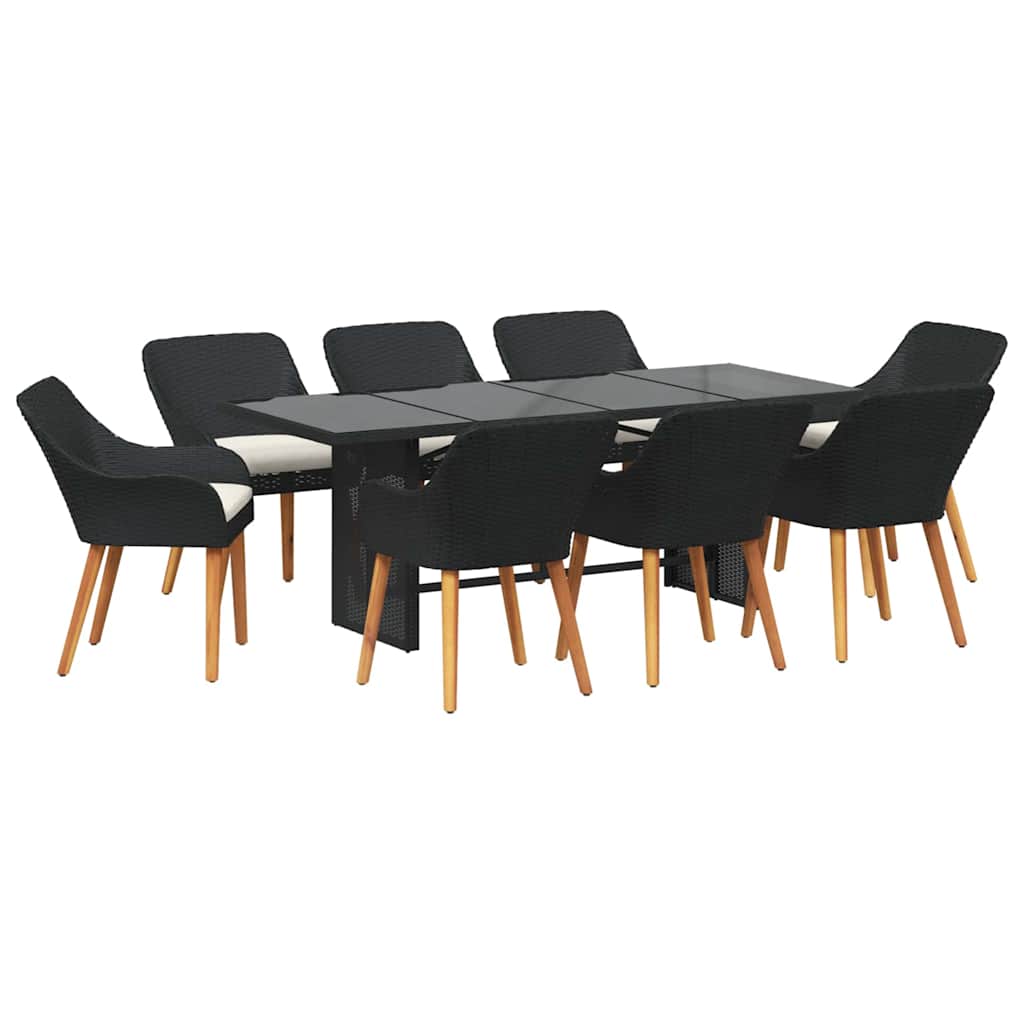 Tuin eettafelset met kussen 9 pcs Zwart poly rattan is nu te koop bij PeponiXL, paradijselijk wonen!