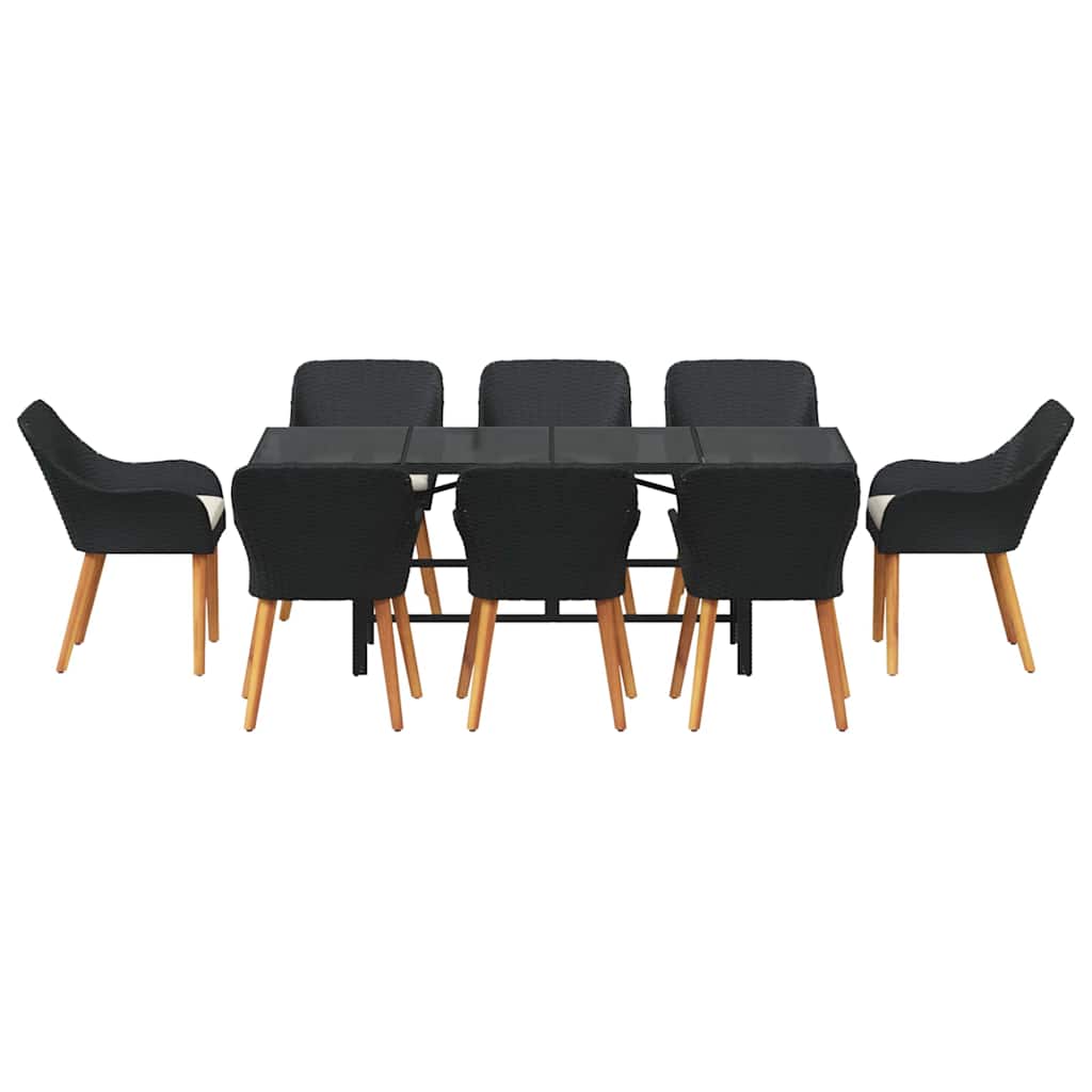 Tuin eettafelset met kussen 9 pcs Zwart poly rattan is nu te koop bij PeponiXL, paradijselijk wonen!