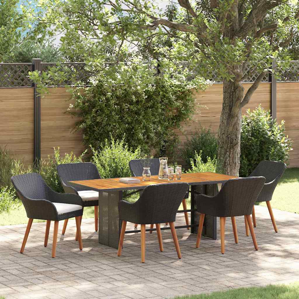 Tuin eettafelset met kussen 7 pcs Zwart poly rattan is nu te koop bij PeponiXL, paradijselijk wonen!