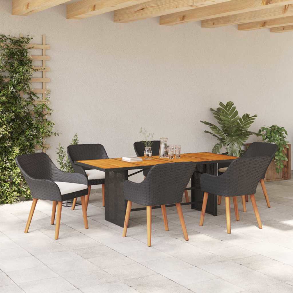 Tuin eettafelset met kussen 7 pcs Zwart poly rattan is nu te koop bij PeponiXL, paradijselijk wonen!
