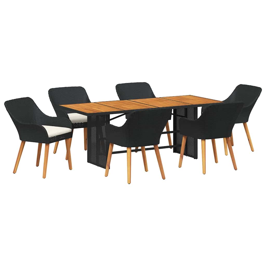 Tuin eettafelset met kussen 7 pcs Zwart poly rattan is nu te koop bij PeponiXL, paradijselijk wonen!