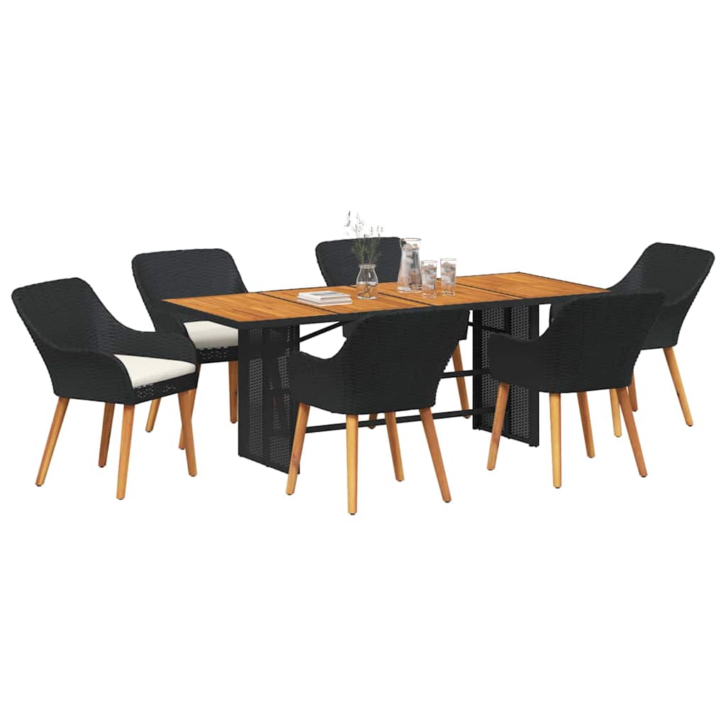 Tuin eettafelset met kussen 7 pcs Zwart poly rattan is nu te koop bij PeponiXL, paradijselijk wonen!