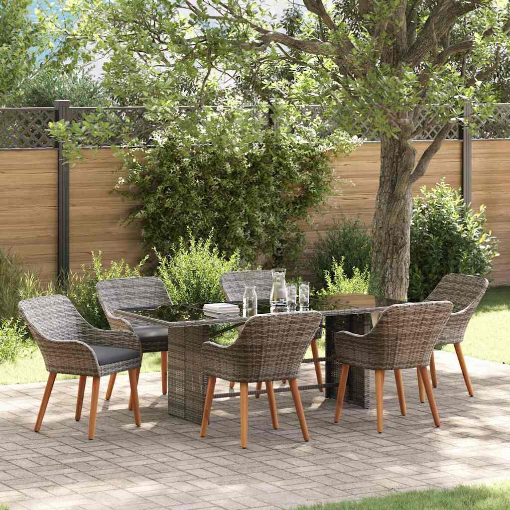 Tuin eettafelset met kussen 7 pcs Grijs poly rattan is nu te koop bij PeponiXL, paradijselijk wonen!