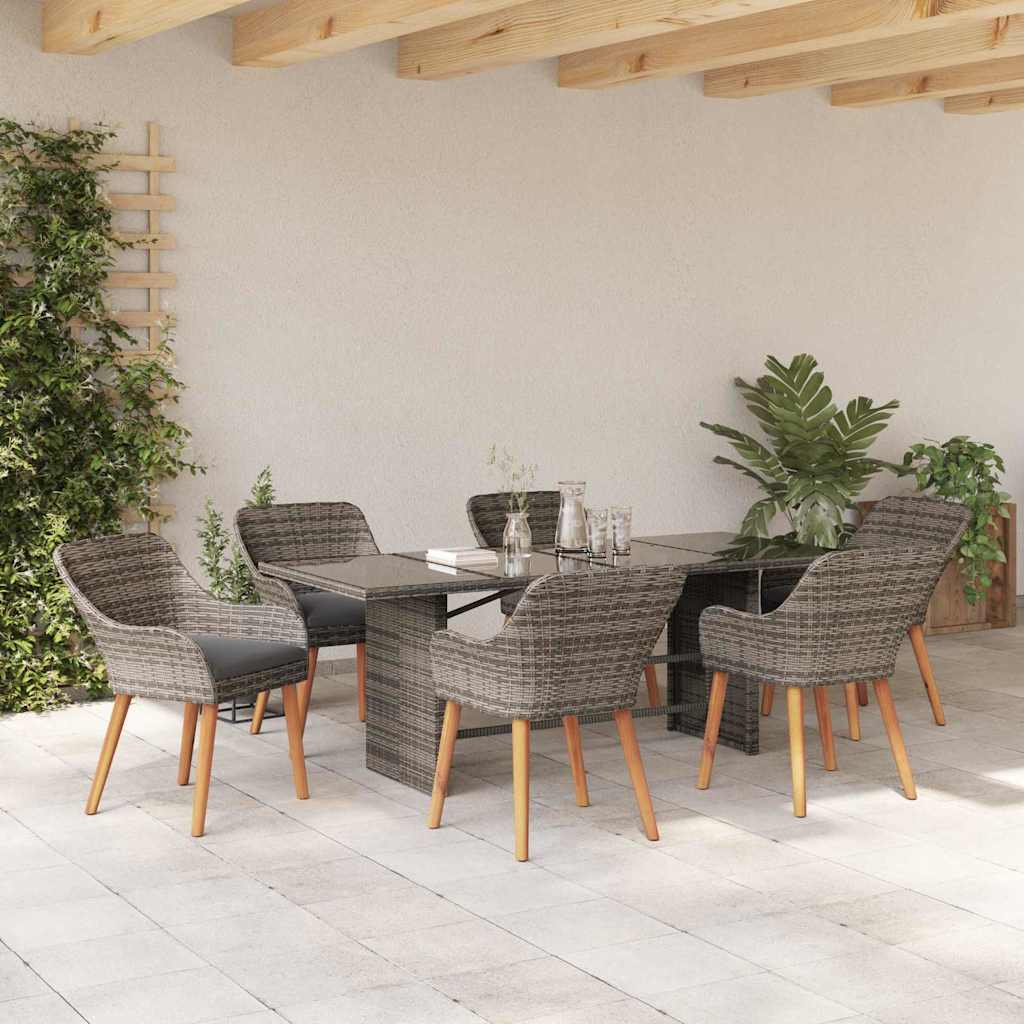 Tuin eettafelset met kussen 7 pcs Grijs poly rattan is nu te koop bij PeponiXL, paradijselijk wonen!