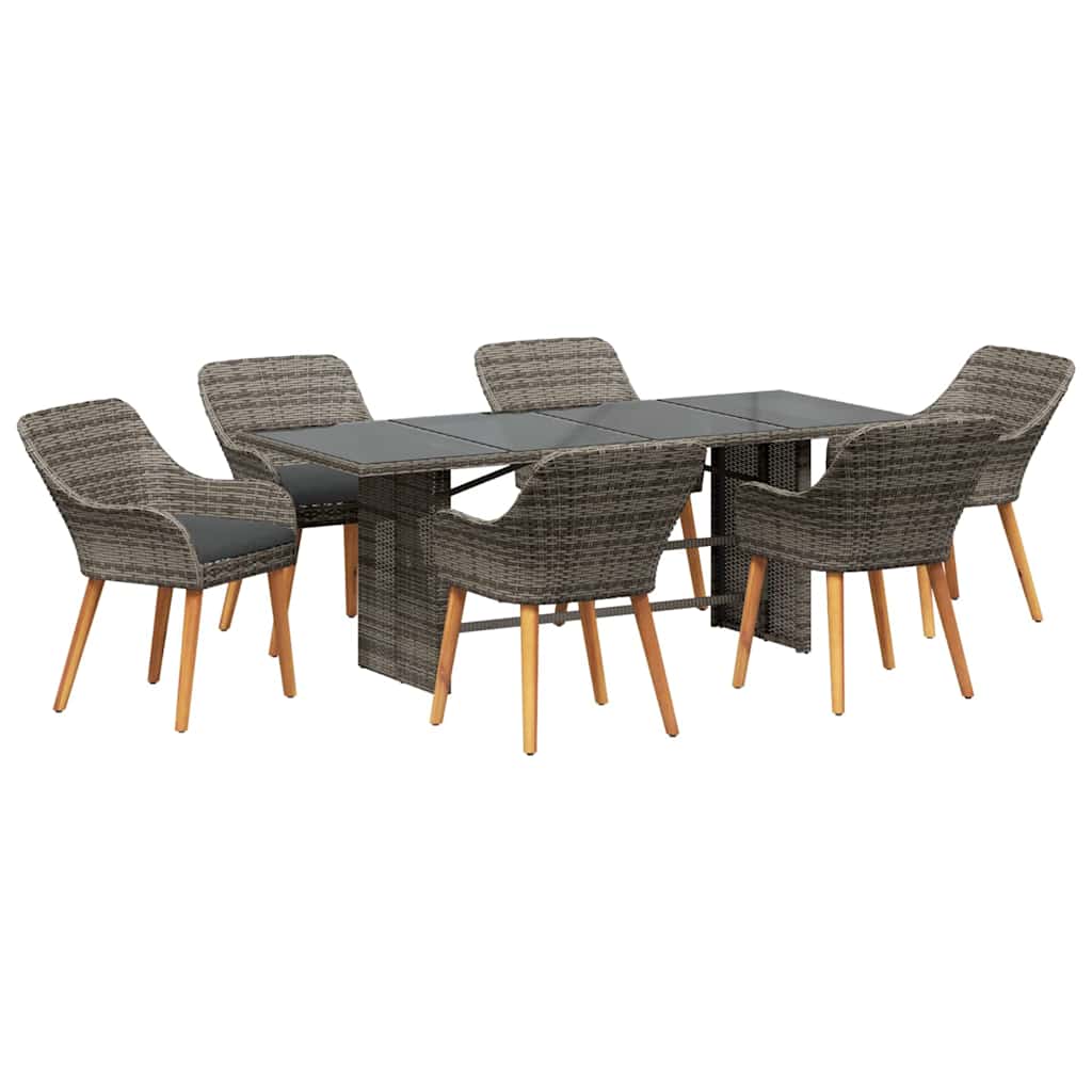 Tuin eettafelset met kussen 7 pcs Grijs poly rattan is nu te koop bij PeponiXL, paradijselijk wonen!