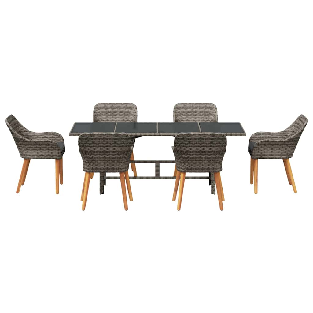 Tuin eettafelset met kussen 7 pcs Grijs poly rattan is nu te koop bij PeponiXL, paradijselijk wonen!