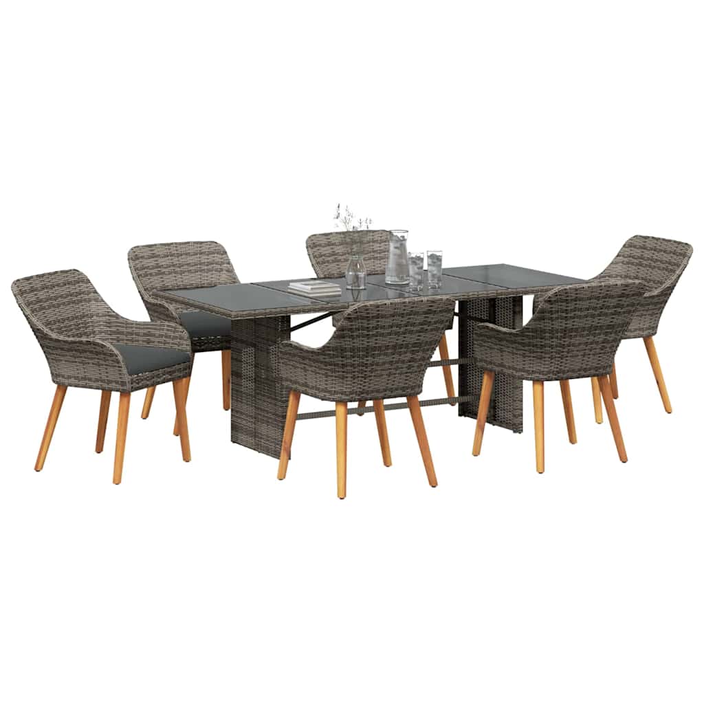 Tuin eettafelset met kussen 7 pcs Grijs poly rattan is nu te koop bij PeponiXL, paradijselijk wonen!