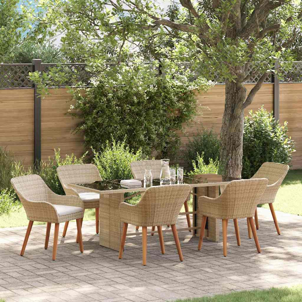Tuin eettafelset met kussen 7 pcs Beige poly rattan is nu te koop bij PeponiXL, paradijselijk wonen!