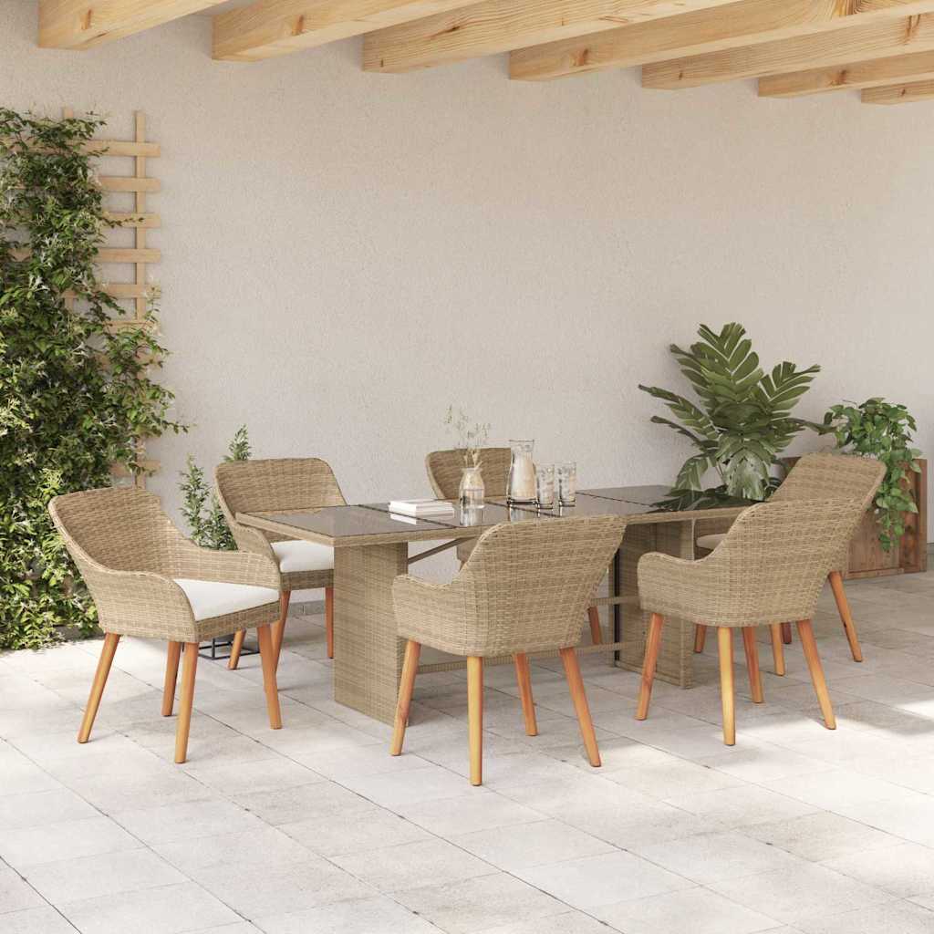 Tuin eettafelset met kussen 7 pcs Beige poly rattan is nu te koop bij PeponiXL, paradijselijk wonen!