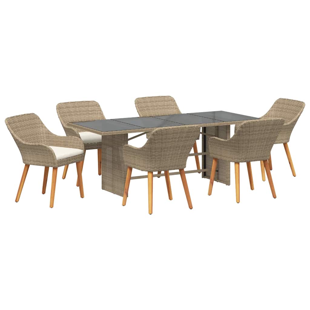 Tuin eettafelset met kussen 7 pcs Beige poly rattan is nu te koop bij PeponiXL, paradijselijk wonen!
