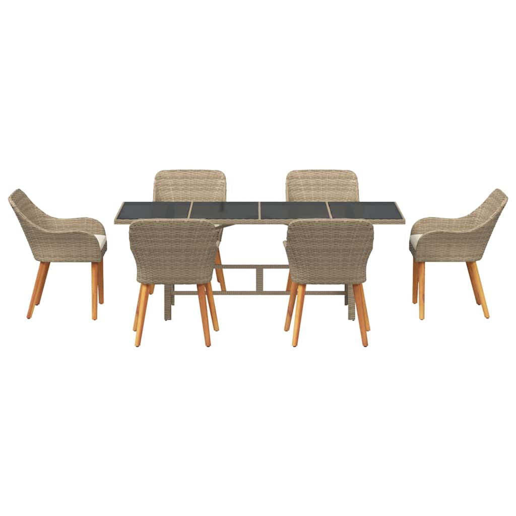 Tuin eettafelset met kussen 7 pcs Beige poly rattan is nu te koop bij PeponiXL, paradijselijk wonen!