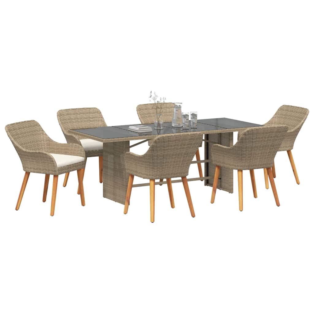 Tuin eettafelset met kussen 7 pcs Beige poly rattan is nu te koop bij PeponiXL, paradijselijk wonen!